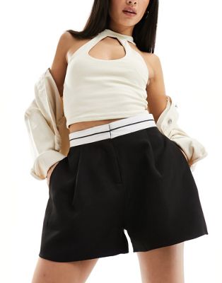 In The Style contrast waistband shorts in black