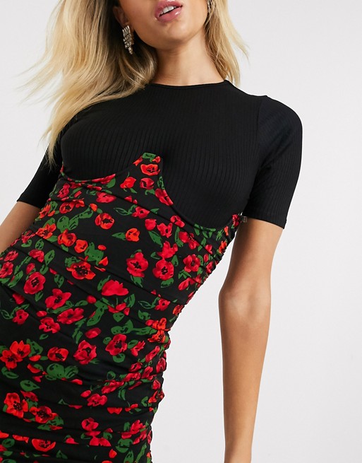 In The Style corset detail mini skirt in floral