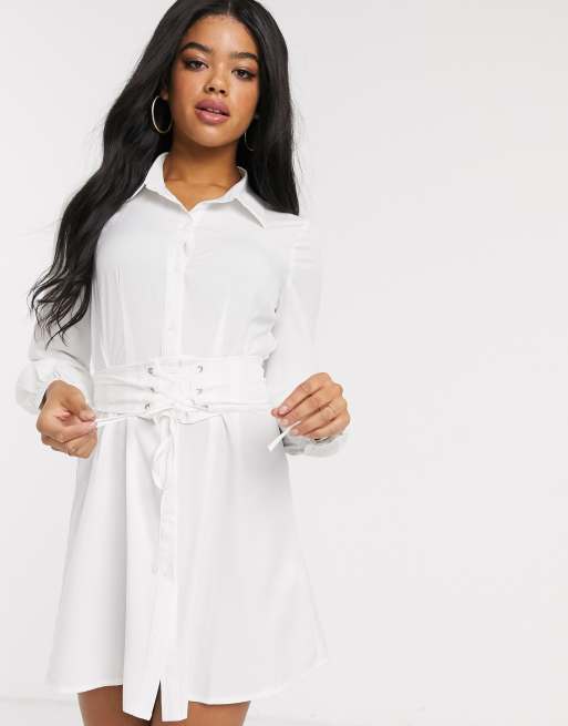 In The Style corset detail oversized shirt in white