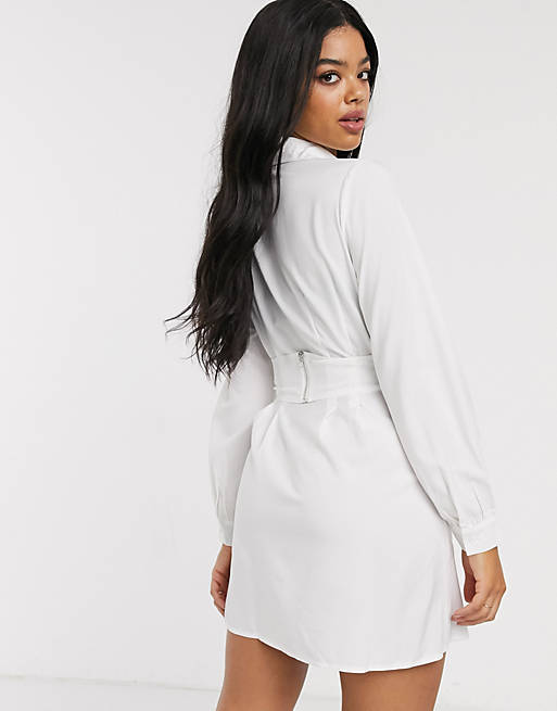 In The Style corset detail oversized shirt in white