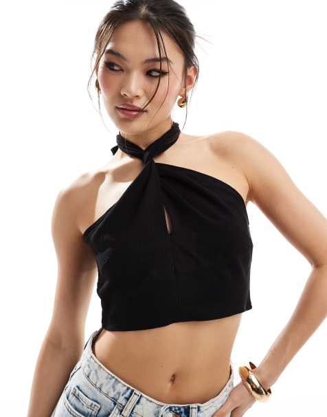 In The Style - Crop top a portafoglio nero allacciato al collo - view 1