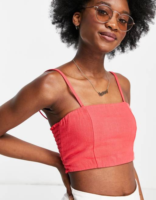 In The Style - Crop top con spalline sottili color corallo, 2 di 4