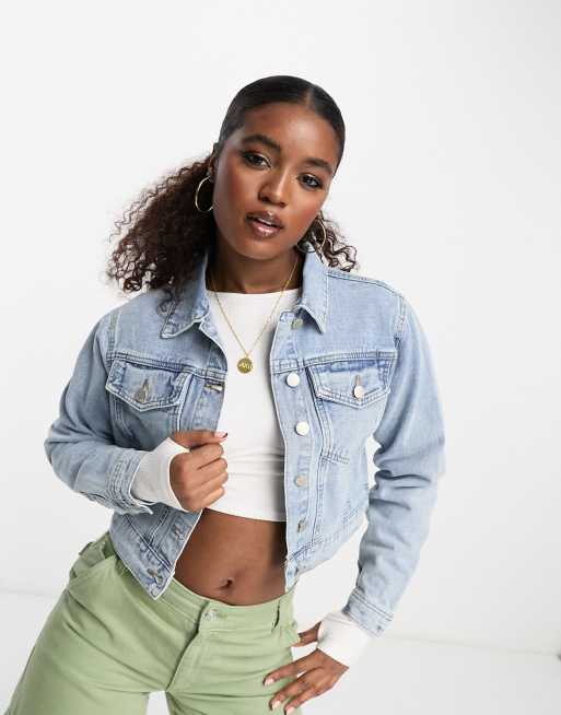 In The Style cropped denim jacket in light blue wash