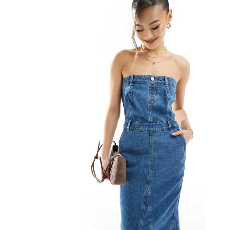 In The Style denim bandeau midaxi dress in blue | ASOS