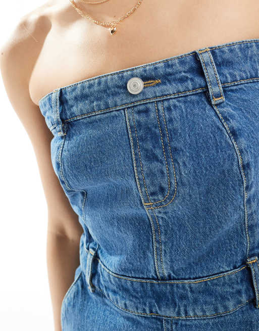 In The Style denim bandeau midaxi dress in blue | ASOS