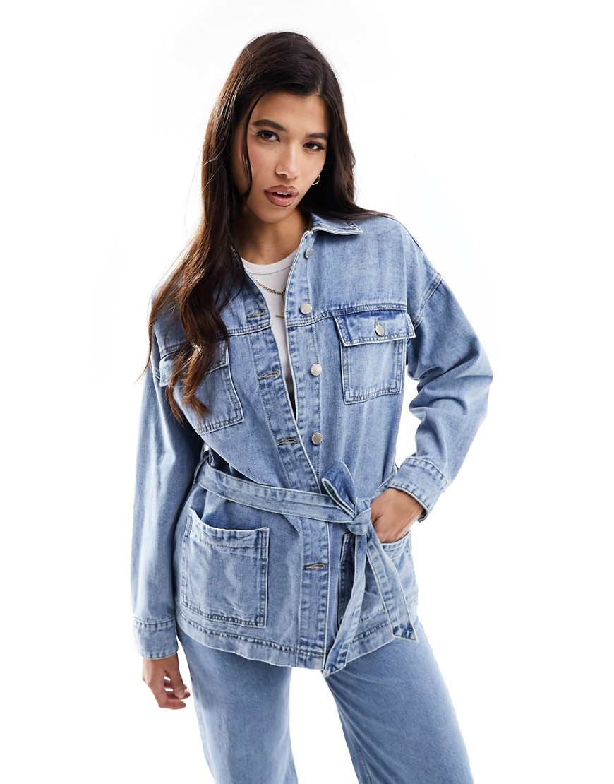 In The Style denim belted jacket in blue