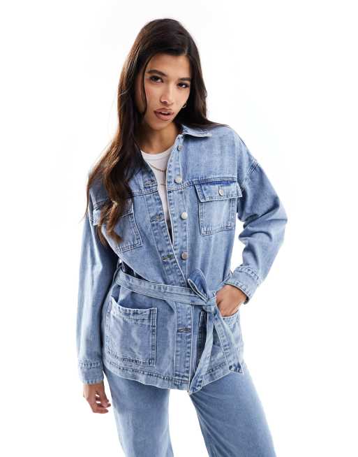 Long belted hotsell denim jacket