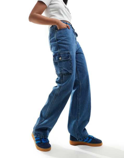 In The Style denim cargo pocket belt detail jeans in blue - view 1