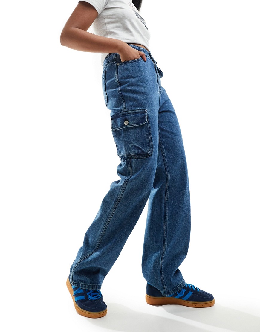 In The Style denim cargo pocket belt detail jeans in blue