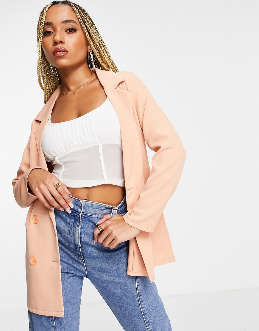 In The Style double breasted blazer co ord in peach-Orange