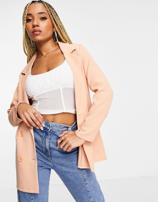 Peach crop top and pants with jacket - set of three