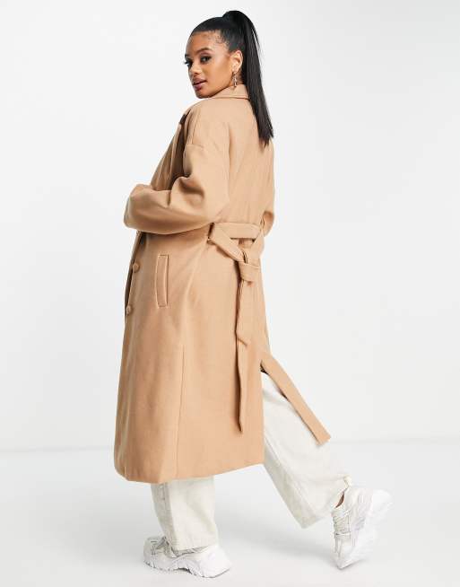 boohoo Belted Short Textured Wool Look Trench Coat - Beige - Size 4