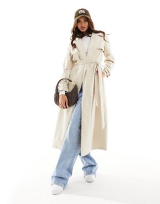 In The Style tie waist trench coat in stone