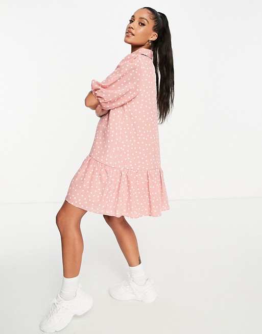 In The Style dropped waist shirt dress in polka