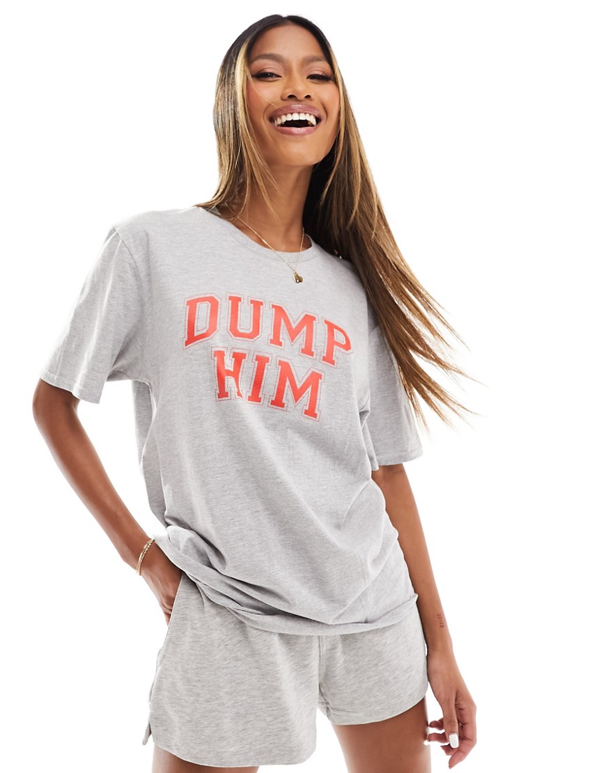 In The Style Dump Him slogan t-shirt in grey