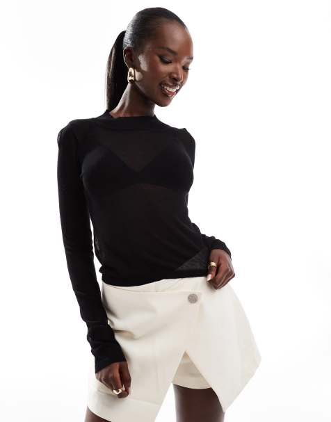 In The Style – Durchscheinender Feinstrick-Pullover in Schwarz - view 1