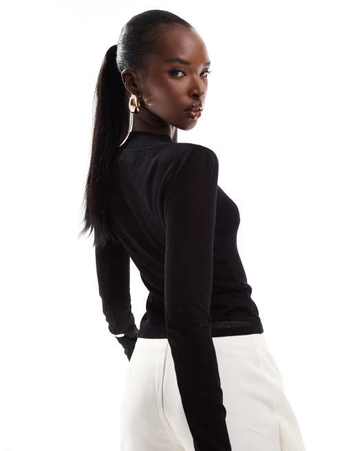 In The Style – Durchscheinender Feinstrick-Pullover in Schwarz, 4 von 4