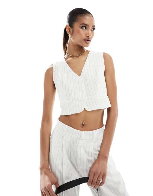 In The Style - Elegant gilet in crème met krijtstreep, deel van co-ord set