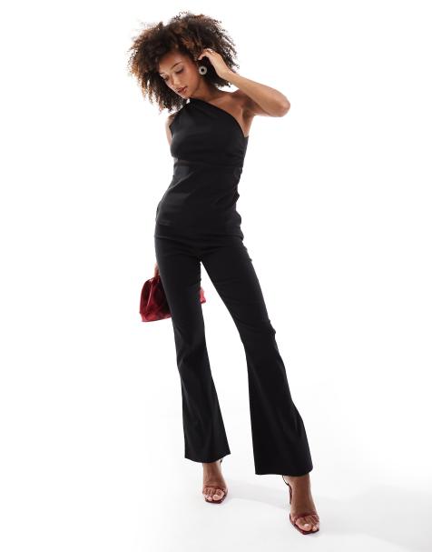 In The Style - Ensemble top bandeau long à rabat et pantalon évasé en bengaline - Noir - view 1