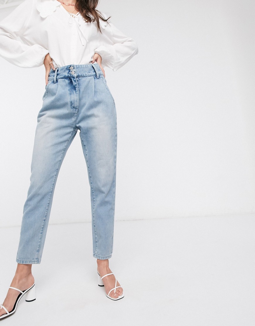 In The Style - Exclusieve jeans met plooien en acid wash in blauw