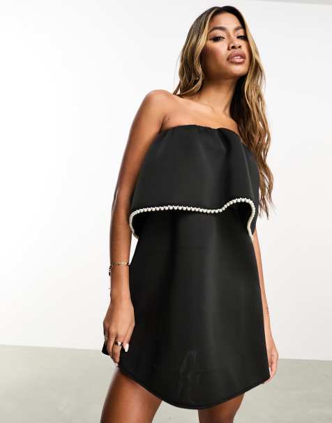 Kaiia tailored bandeau mini dress in black