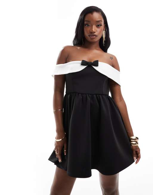 Black bardot mini dress hotsell