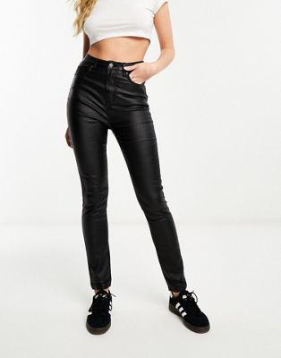 In The Style exclusive coated high waisted skinny jeans in black