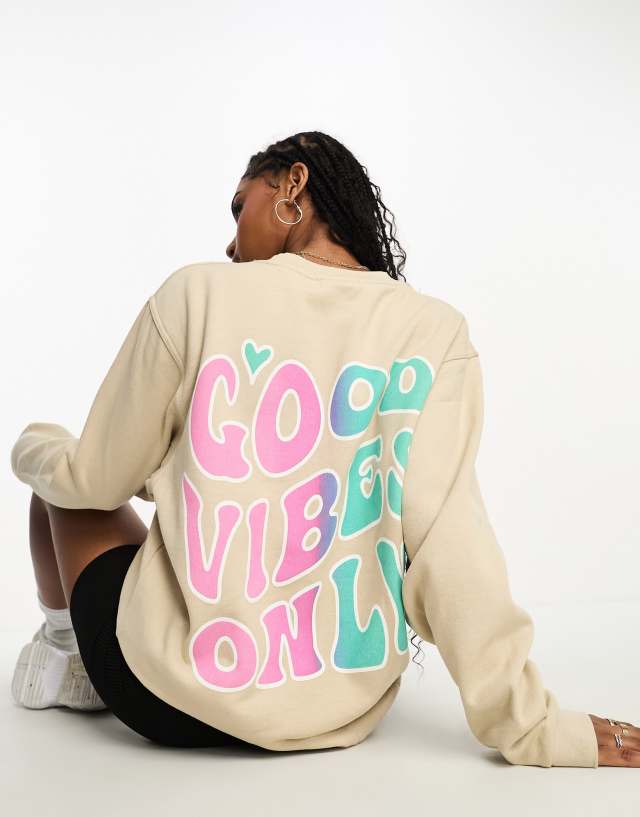 In The Style - exclusive good vibes only motif sweatshirt in stone