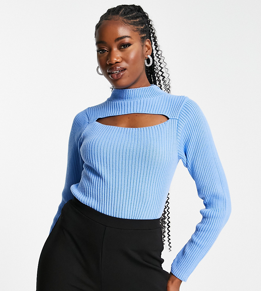 In The Style exclusive knit cut out detail sweater in blue