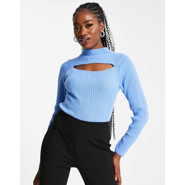 In The Style exclusive knit cut out detail sweater in blue | ASOS