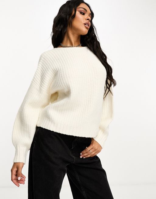 In The Style exclusive knitted bow back balloon sleeve jumper in