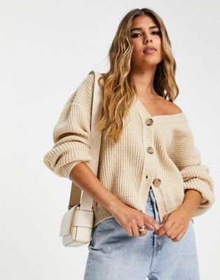 In The Style exclusive knitted cable knit cardigan in oatmeal