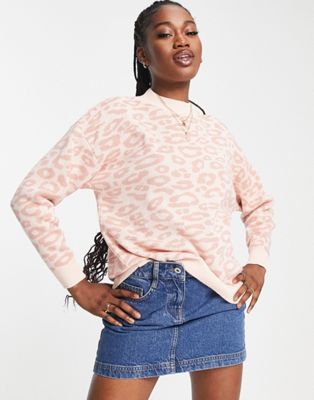 In The Style exclusive knitted high neck jumper in pink leopard