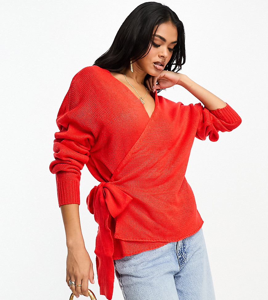 In The Style exclusive knitted wrap detail jumper in red