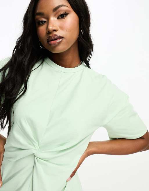 In The Style exclusive knot detail mini t-shirt dress in sage