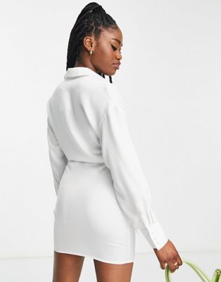 In The Style exclusive knot front shirt dress in white