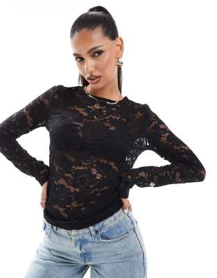 In The Style exclusive lace long sleeve top black