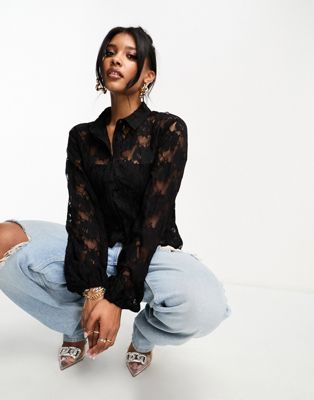 In The Style exclusive lace shirt in black