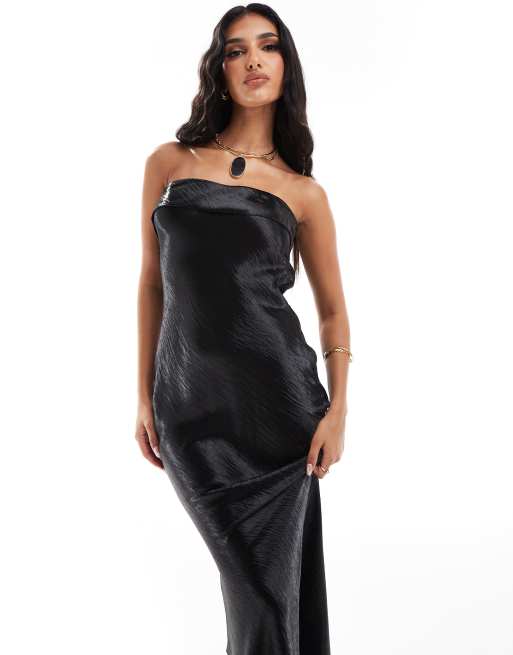 Black bodycon satin dress clearance
