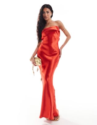 In The Style exclusive liquid satin bandeau cut out back maxi dress in red