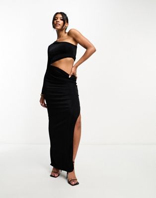 In The Style exclusive one sleeve cut out waist detail midi dress in black - ASOS Price Checker