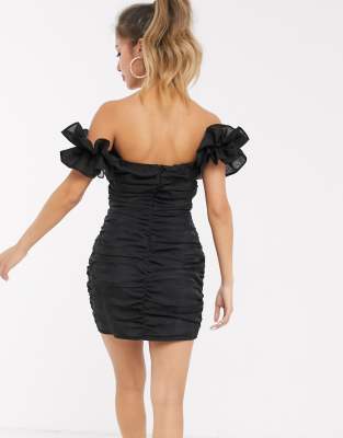 black mini ruffle dress