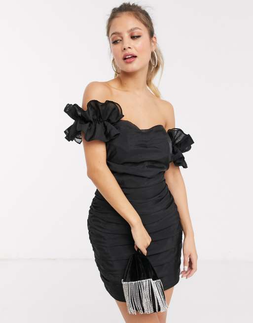 Black ruffle 2025 dress with sleeves