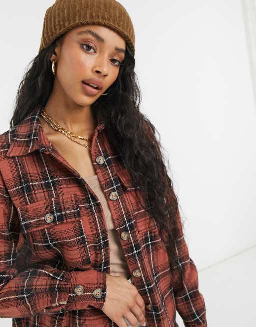 In The Style exclusive oversized check shirt in brown multi, 3 of 4
