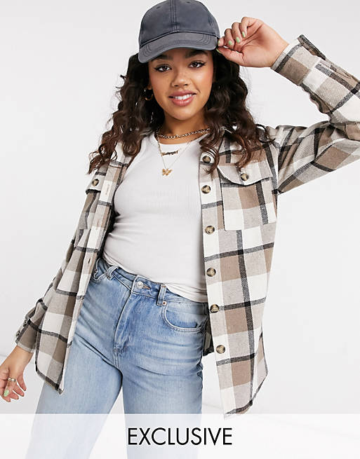 In The Style exclusive oversized check shirt in cream multi