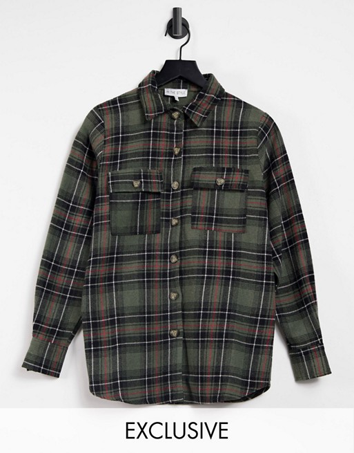 In The Style exclusive oversized check shirt in green multi