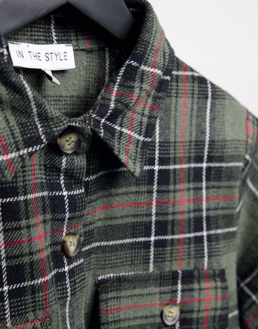 In The Style exclusive oversized check shirt in green multi, 3 of 4