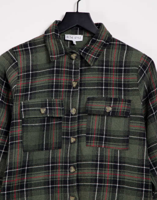 In The Style exclusive oversized check shirt in green multi, 4 of 4