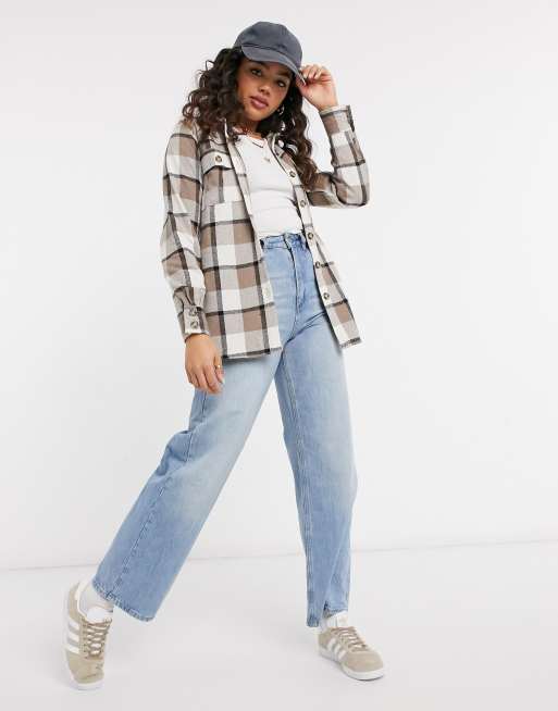 In The Style - Exclusive - Oversized overhemd met ruiten in crème multi, 4 van 4