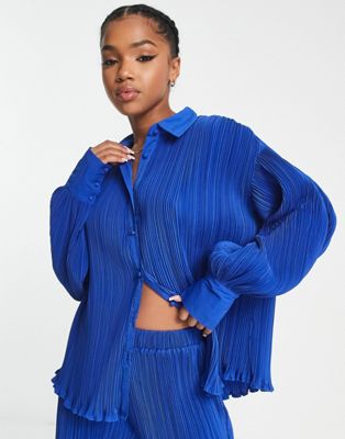 In The Style exclusive plisse shirt in blue (part of a set) - ASOS Price Checker